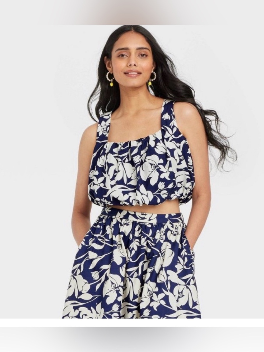 a new day Navy and White Floral Crop Top